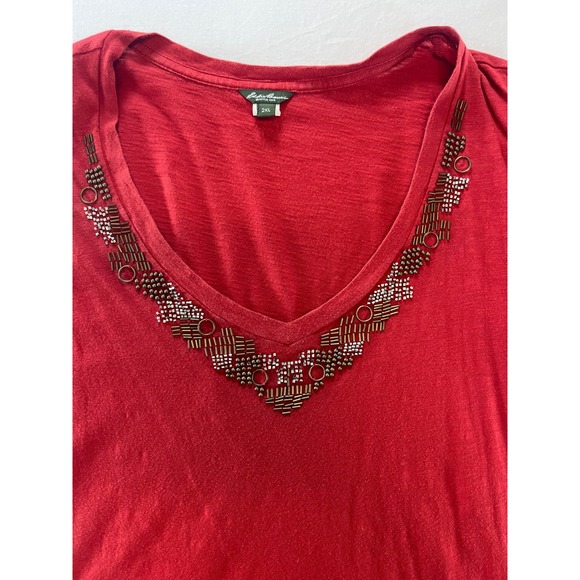 Eddie Bauer Red Beaded V Neck Short Sleeve T‎ Shirt Top Womens Plus Size 2XL - Picture 2 of 7